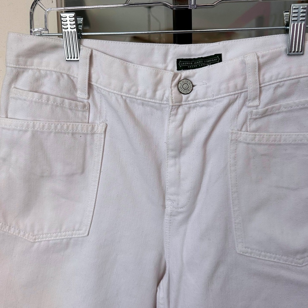 Lauren Ralph Lauren VTGE SZ 8 White Wide Leg Denim Jeans High Rise Patch Pocket - Picture 6 of 14